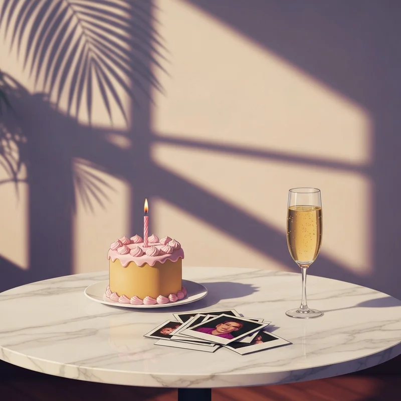 Aesthetic and personalized my friend happy birthday images setup in a sunny loft with vintage cake and polaroids.
