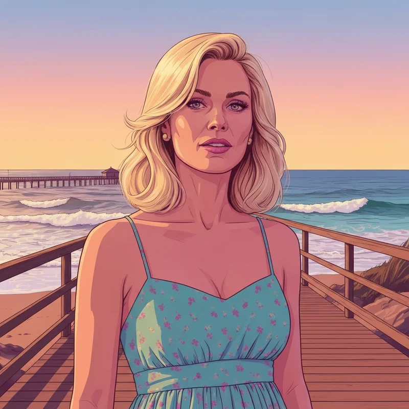 A nostalgic 90s scene reminiscent of the christine taylor friends era at the beach.