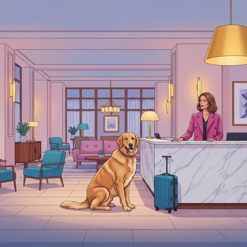 A stylish pet parent checking into one of the top pet friendly hotels tulsa ok with their large dog.