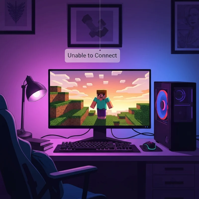 A gaming setup showing the error why can't i join my friends minecraft world on the screen.