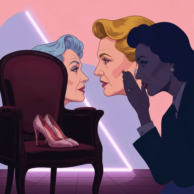 A vintage noir scene representing the friend of dorothy meaning with ruby slippers and a secret social club.