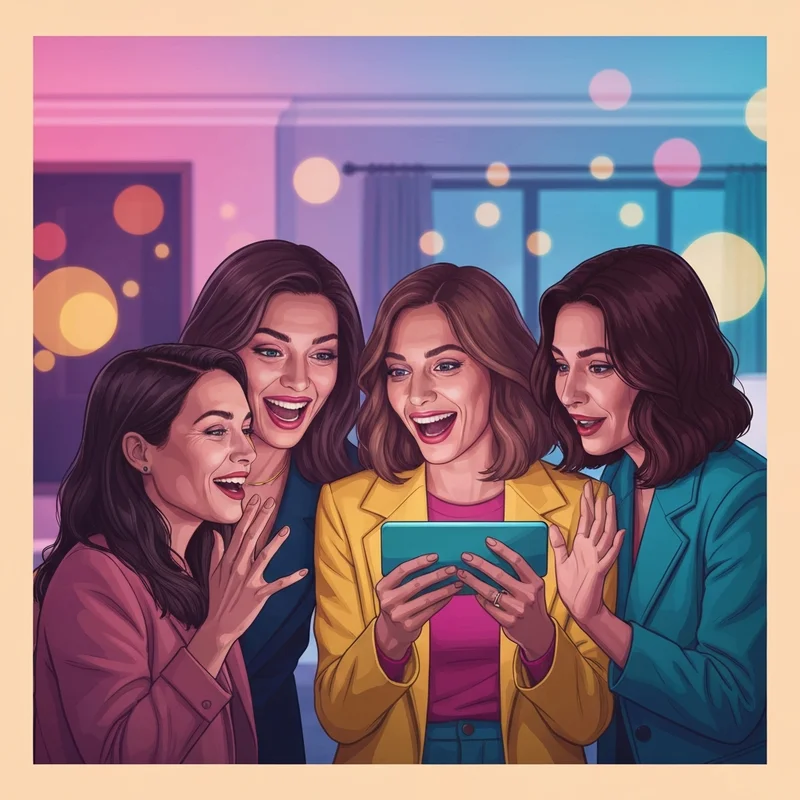 A group of friends laughing while choosing unique group names for friends on a smartphone.