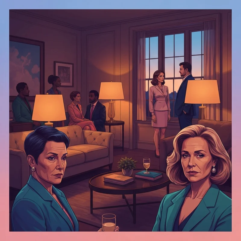 A cinematic representation of the psychological tension and shared secrets involved in the naked wife with friends fantasy.