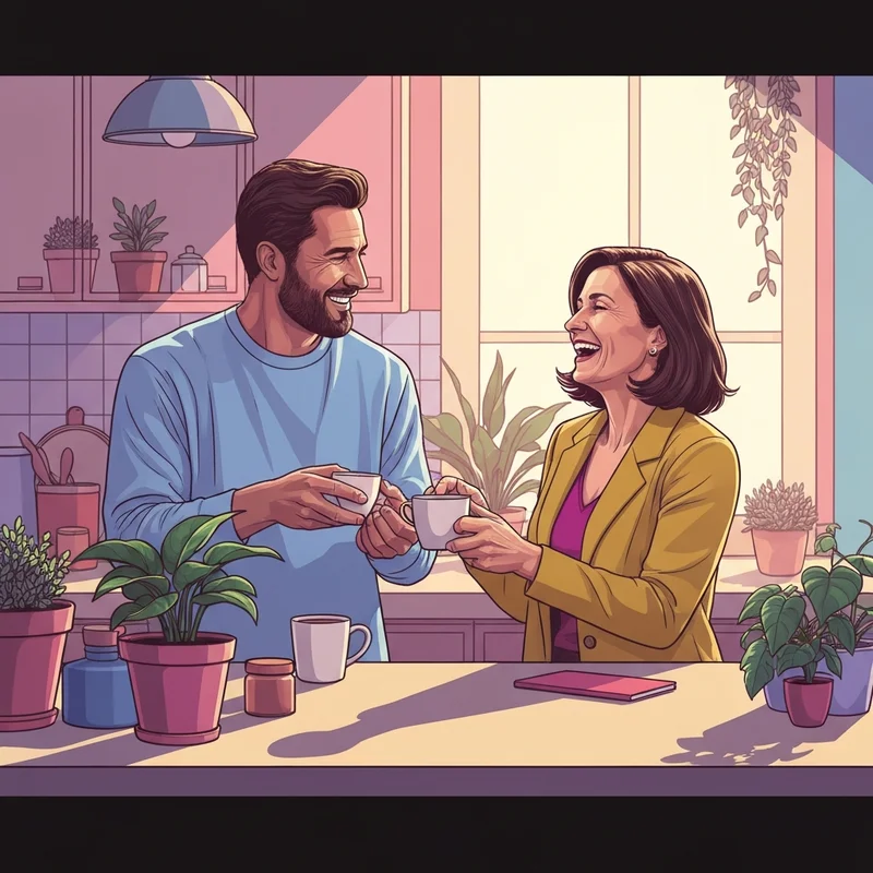 A couple enjoying a moment of domestic bliss, illustrating the themes found in the you're my best friend lyrics.