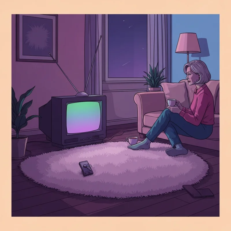 A nostalgic 90s living room scene featuring the soft glow of barney and friends season 6 on a vintage TV.