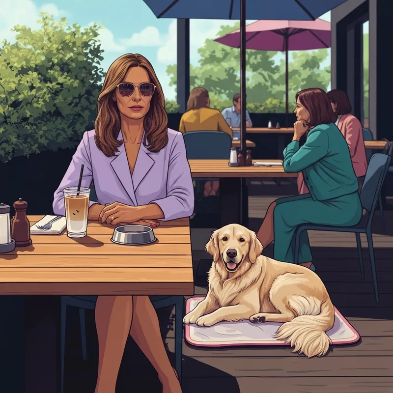 A woman enjoying a coffee with her dog at one of the dog friendly patios near me.