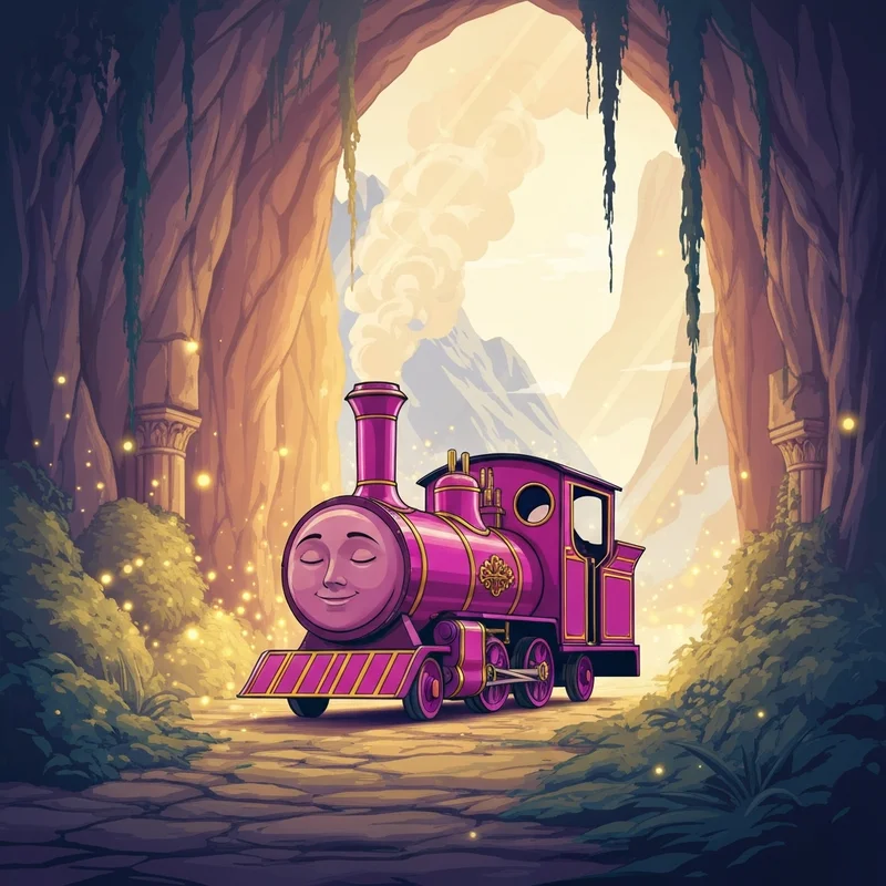 The magical steam engine known as thomas and friends lady shimmering in a secret mountain workshop.