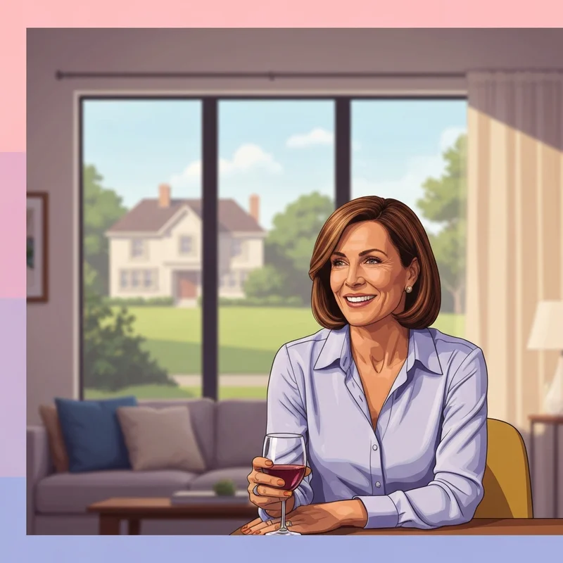 A sophisticated older woman representing the my friends hot mom archetype in a cinematic setting.