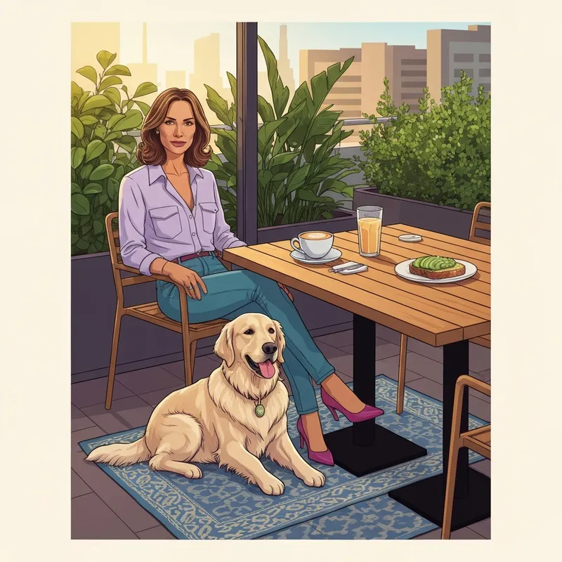 A woman and her dog enjoying a meal at one of the dog friendly places to eat near me.