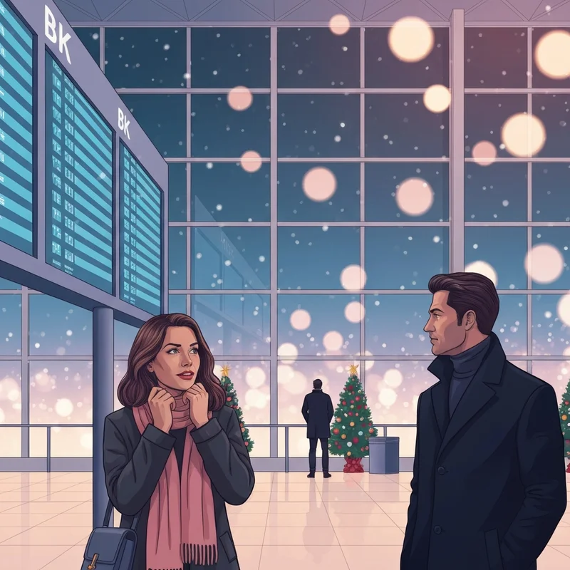 A romantic encounter in an airport terminal inspired by the movie Christmas in the Friendly Skies.