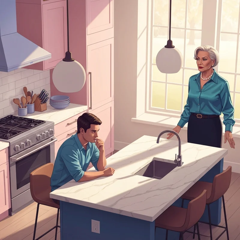 A young man experiencing a deep psychological reflection on the friends mom blowjob fantasy archetype in a suburban setting.