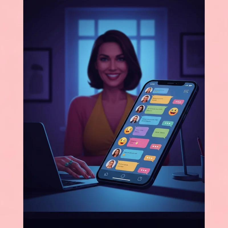 A young woman planning creative pranks to pull on your friends over text in a neon-lit room.