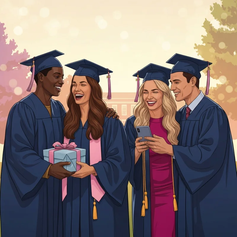 A group of friends celebrating their college transition with thoughtful graduation gifts for friends ideas.
