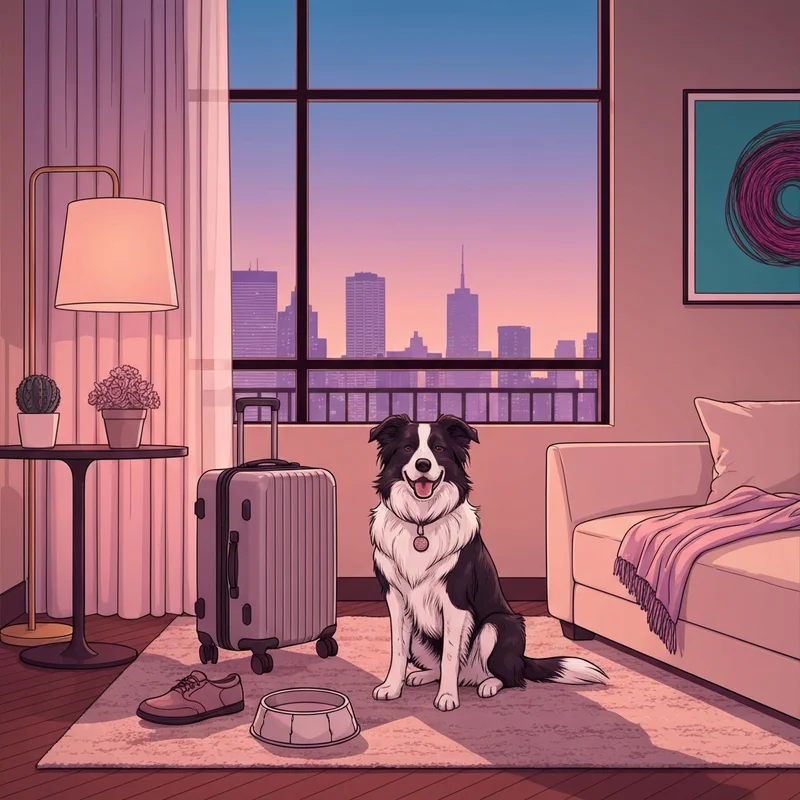 A happy dog in one of the pet friendly hotels sioux falls sd with a view of the city.