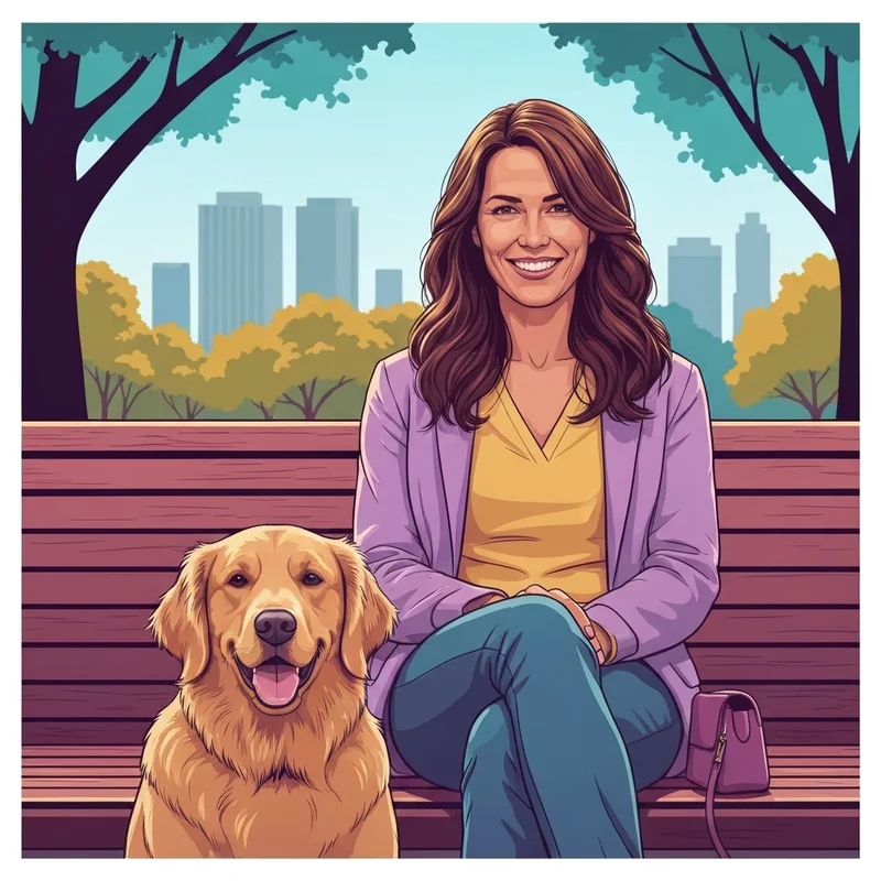 A young woman enjoying the company of one of the many friendly dog breeds in a sunny urban park setting.