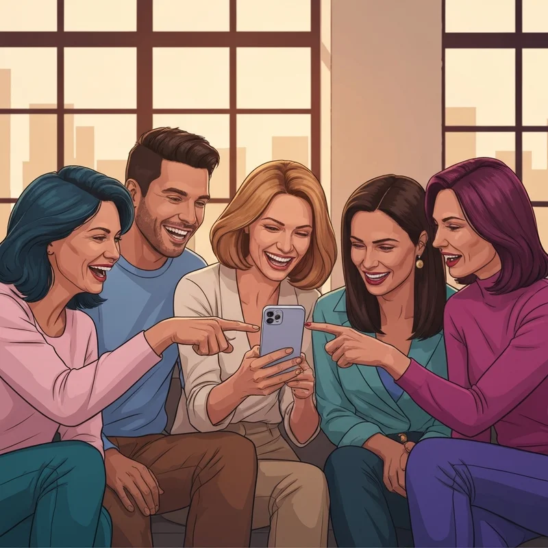 A group of friends using a phone to navigate the t mobile refer a friend dashboard together.