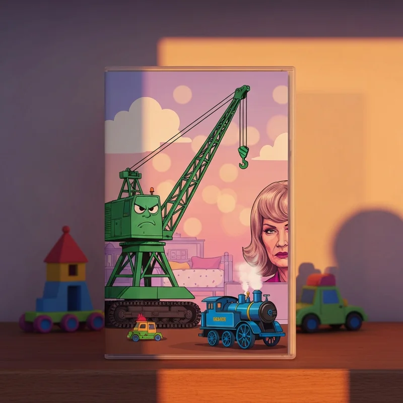 The Thomas & Friends Cranky Bugs DVD sitting on a nostalgic wooden shelf in warm lighting.