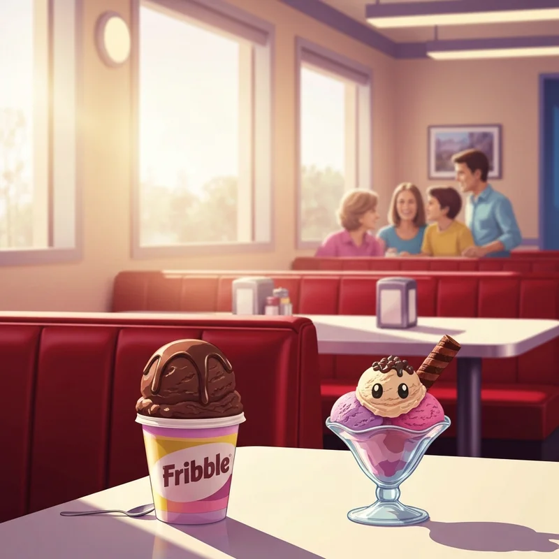 A nostalgic view of one of the remaining Friendly's locations featuring a classic sundae and Fribble in a red booth.