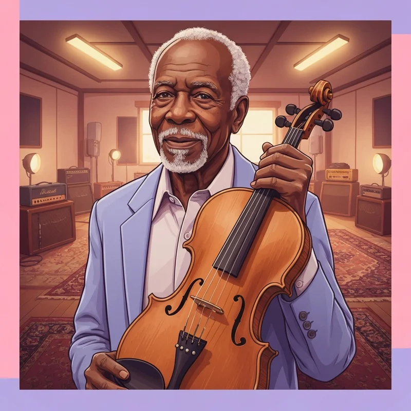 A soulful portrait of an elder musician representing the spirit of Papa John Creach Papa John's Friends in a 1971 recording studio.