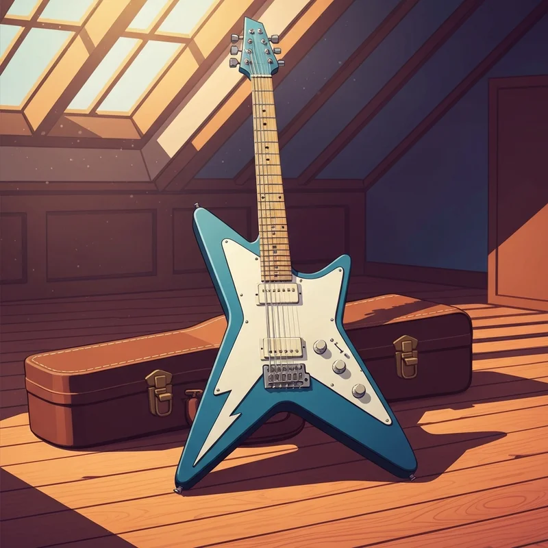 A vintage washburn dimebag 333 electric guitar with the iconic lightning bolt finish.