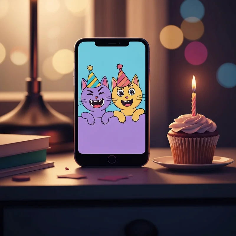 A smartphone displaying a funny best friend birthday meme on a nightstand next to a birthday cupcake.
