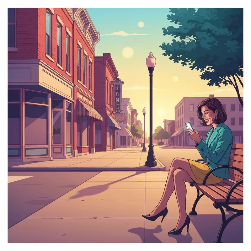 A young woman using her phone while enjoying the peaceful atmosphere of Friend NE.