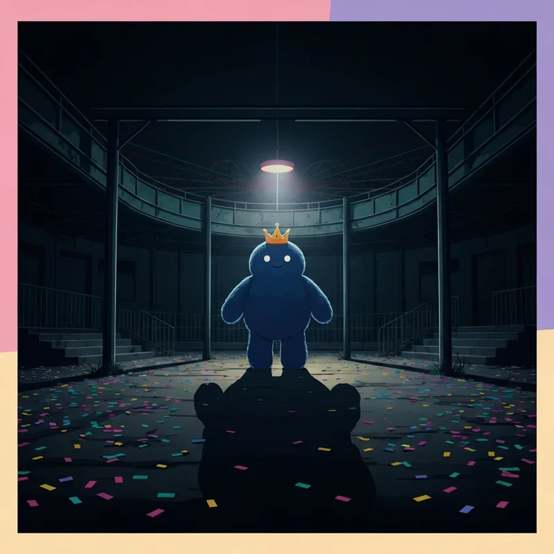A mysterious blue creature in an abandoned park representing the atmosphere of rainbow friends chapter 3