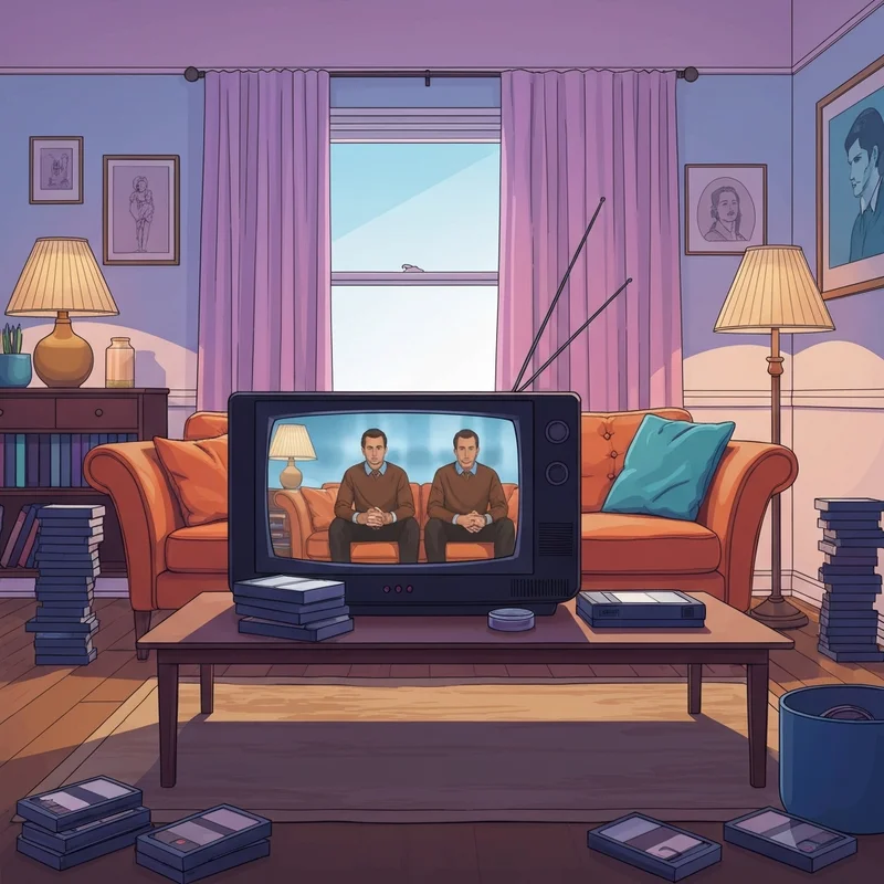 A nostalgic 90s living room scene referencing the mystery of friends who plays russ.
