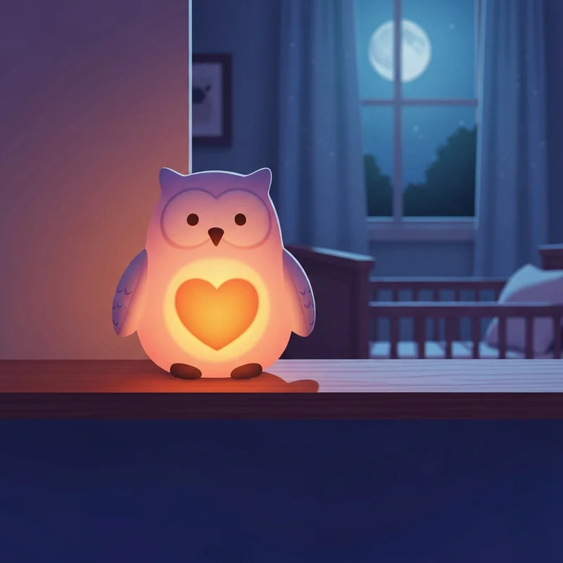 A glowing gro friend plush owl providing a warm nightlight in a peaceful nursery setting.