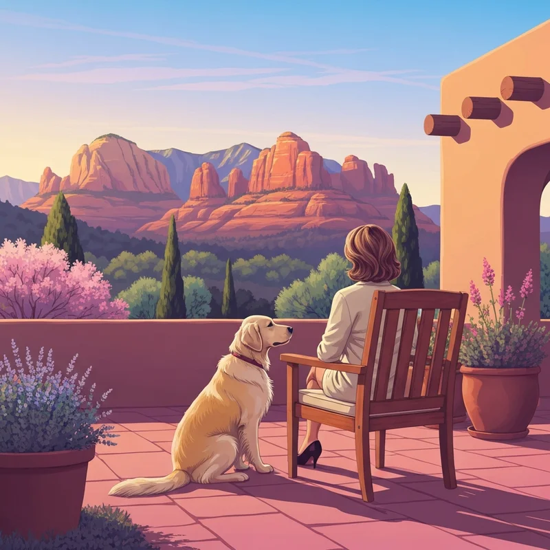 A peaceful sunrise view from one of the many sedona pet friendly hotels overlooking the red rocks.