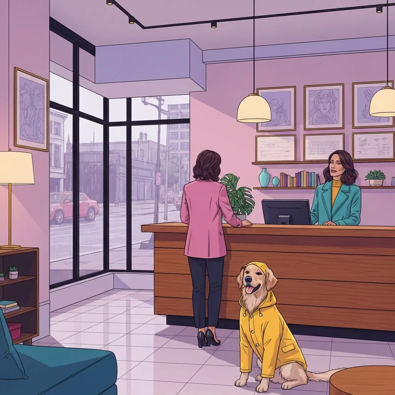 A woman and her dog checking into one of the top pet friendly hotels seattle.