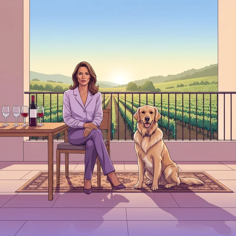 A woman enjoying a tasting at one of the best dog friendly wineries napa with her golden retriever.