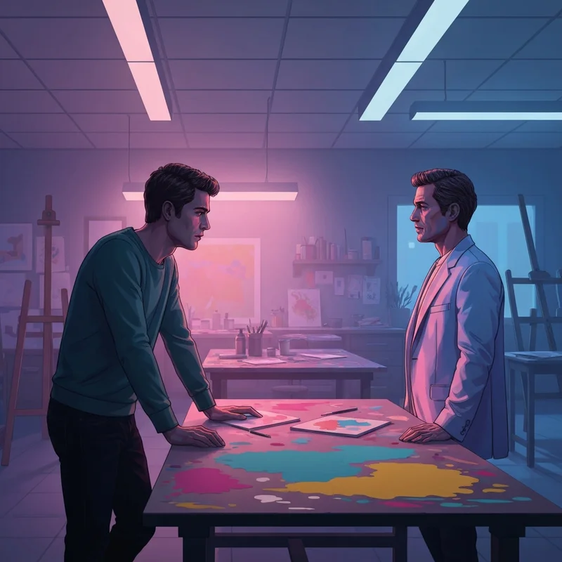 Atmospheric art studio setting reflecting the dark romance and messy dynamics of Only Friends: Dream On.