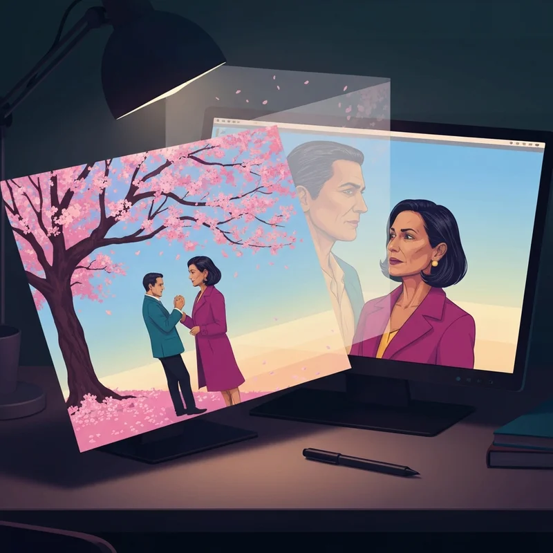 A visual representation of the childhood friend complex plagiarism scandal showing overlapping digital art canvases.