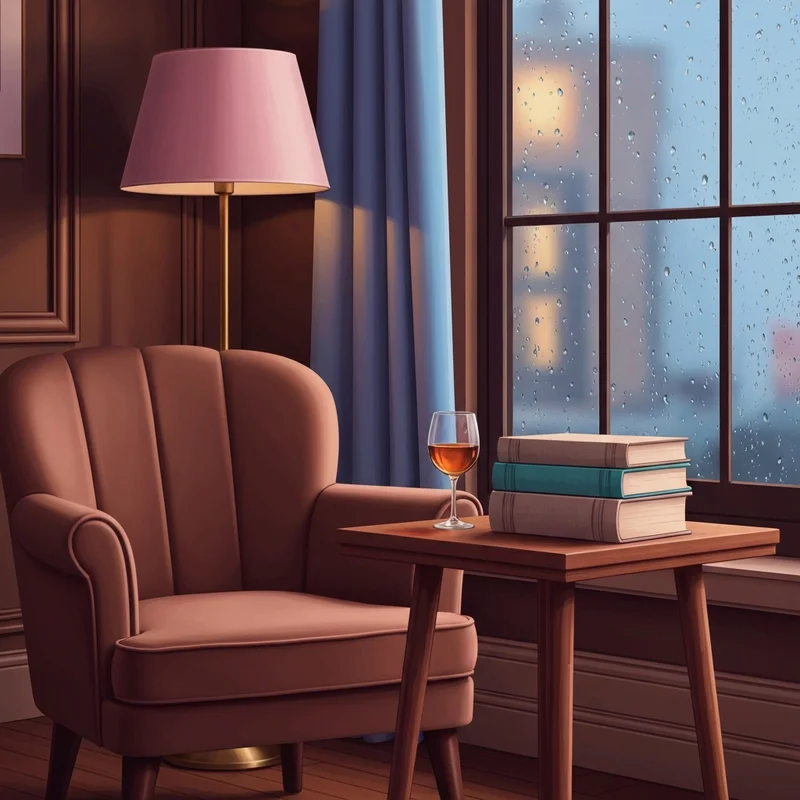 A cozy reading nook featuring dear friend books and a glass of wine in a peaceful Brooklyn home.