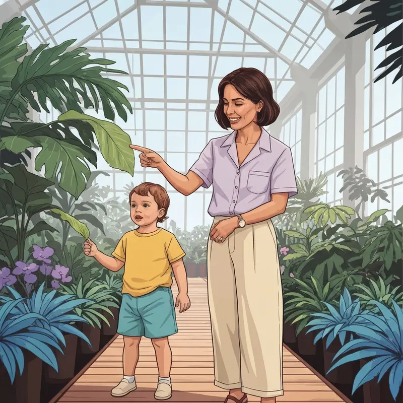 A mother and child enjoying one of the many kid friendly activities near me in a calm botanical garden.