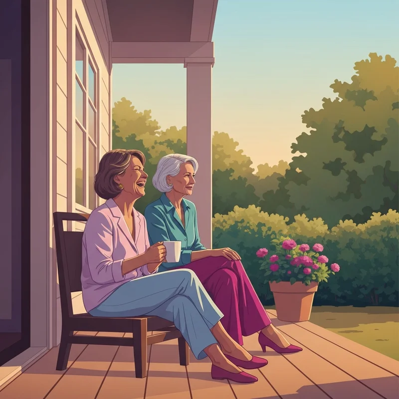 Two mature friends celebrating new freedom with retirement wishes for friend in mind during a sunset.