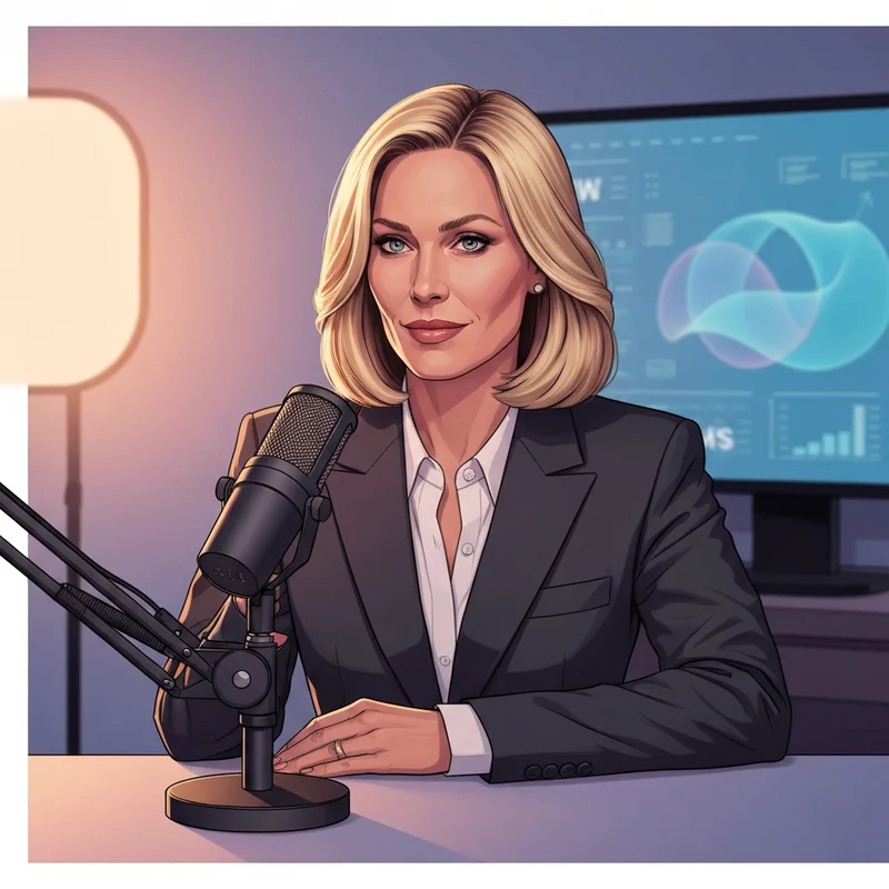 Megyn Kelly inspired independent journalist in a professional studio setting representing intellectual autonomy.