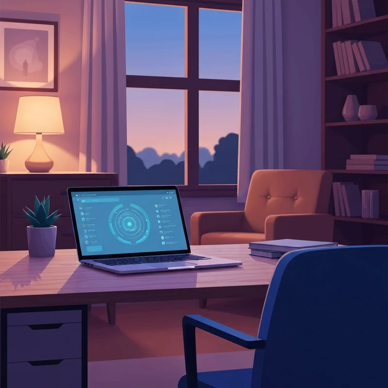 A peaceful home office setup featuring a laptop running the Moltbot personal AI assistant for improved productivity.