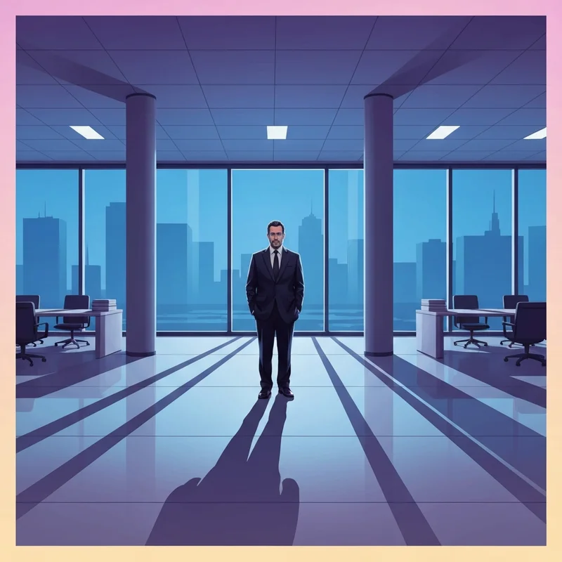 A symbolic digital illustration depicting the professional isolation and high-pressure environment surrounding Stephen Miller during the DHS cleanup.