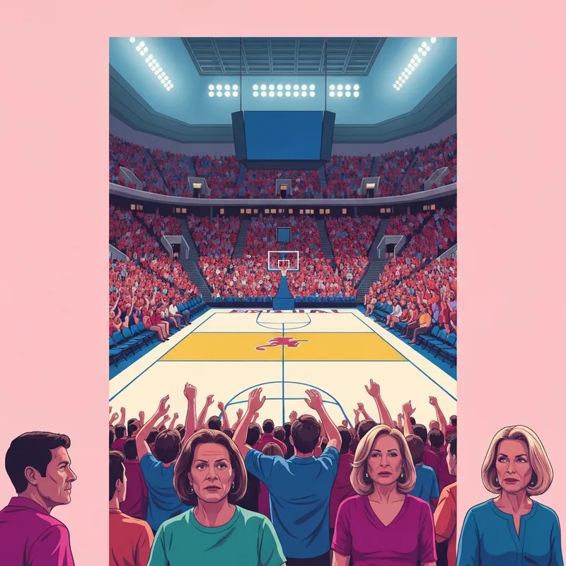 The high-energy atmosphere of a Dayton basketball game at UD Arena with passionate fans cheering.