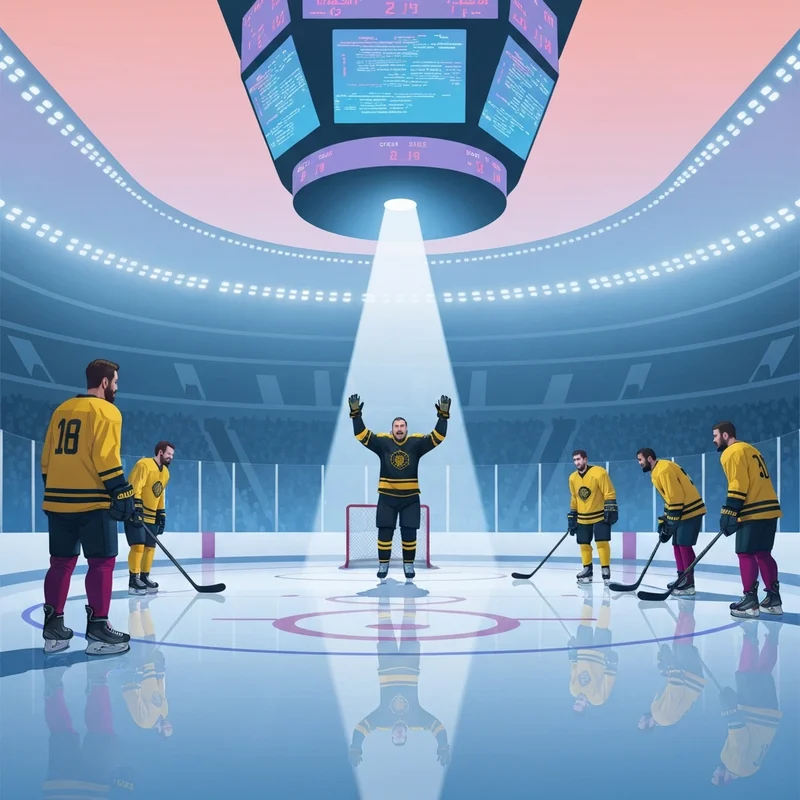 A dramatic scene of an overtime victory in a Predators vs Bruins hockey game at TD Garden.