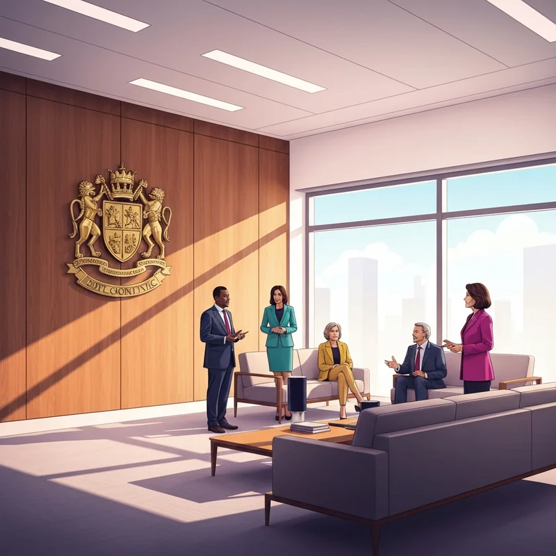 The interior of an Ecuadorian consulate representing safety and diplomatic protection.