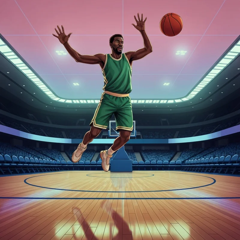 A cinematic action shot of Myles Turner blocking a shot, showcasing his role as an elite defensive anchor.