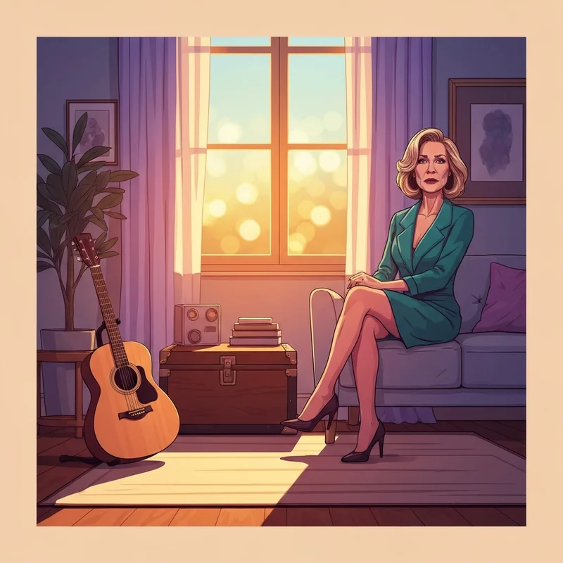 A wooden acoustic guitar prepared for playing the you got a friend in me chords in a warm room.