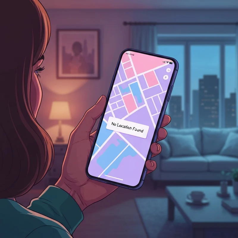 A person looking at a smartphone displaying the find my friends no location found error on a map app.