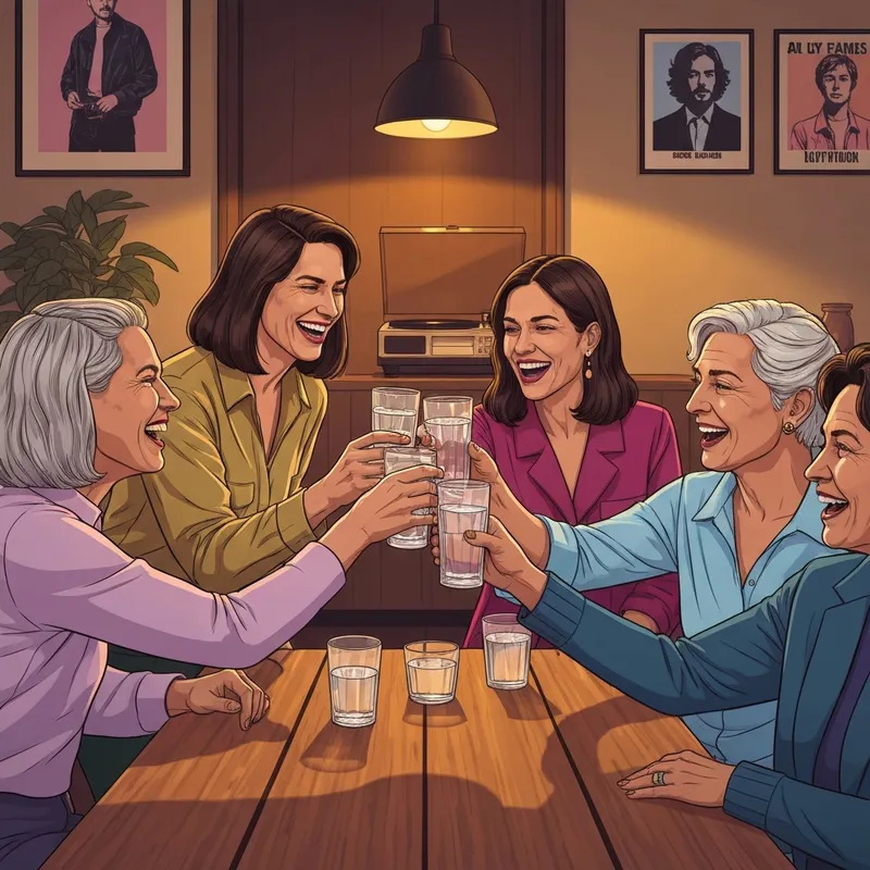 A group of friends celebrating their long-term bond, reflecting the themes of my friends over you lyrics.