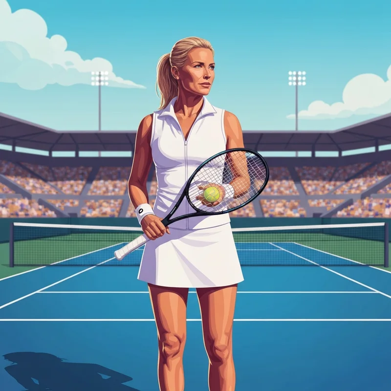 Elena Rybakina standing on the court during the 2026 Australian Open with her trademark calm expression.