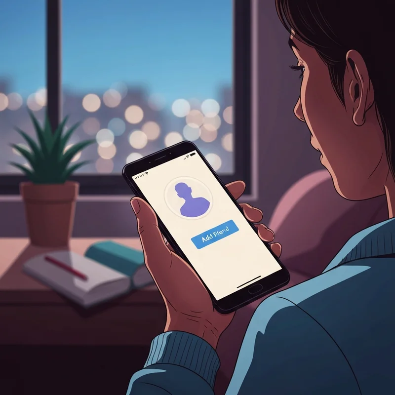 A close-up of a hand about to click the button to see how do you send a friend request on a smartphone.