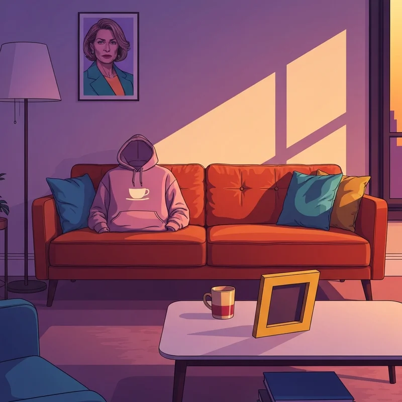 Nostalgic 90s-inspired living room featuring high-quality friends tv show merch and a cozy orange sofa.